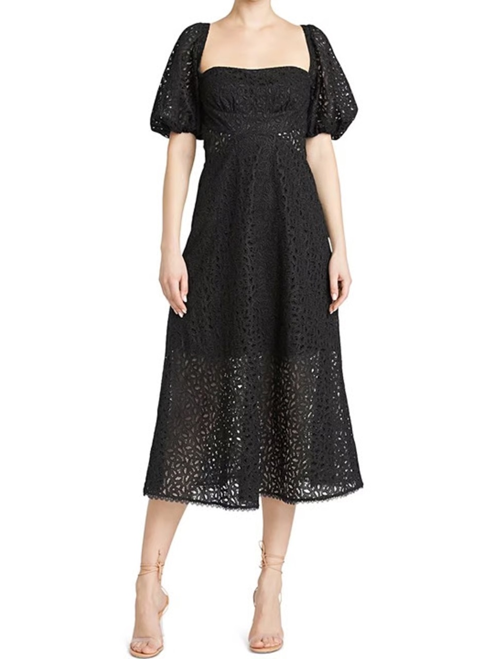 ML Monique Lhuillier Black Lace Midi Cocktail Dress NWT